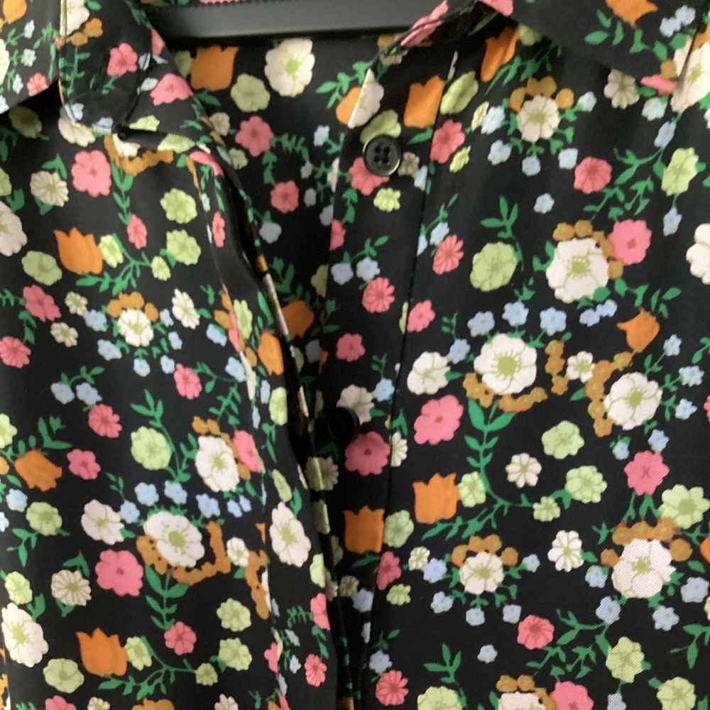 Tory Burch Ryder Black Floral Print Silk Sleeveless Shirtdress Elastic Waist Sz8 - Picture 4 of 8
